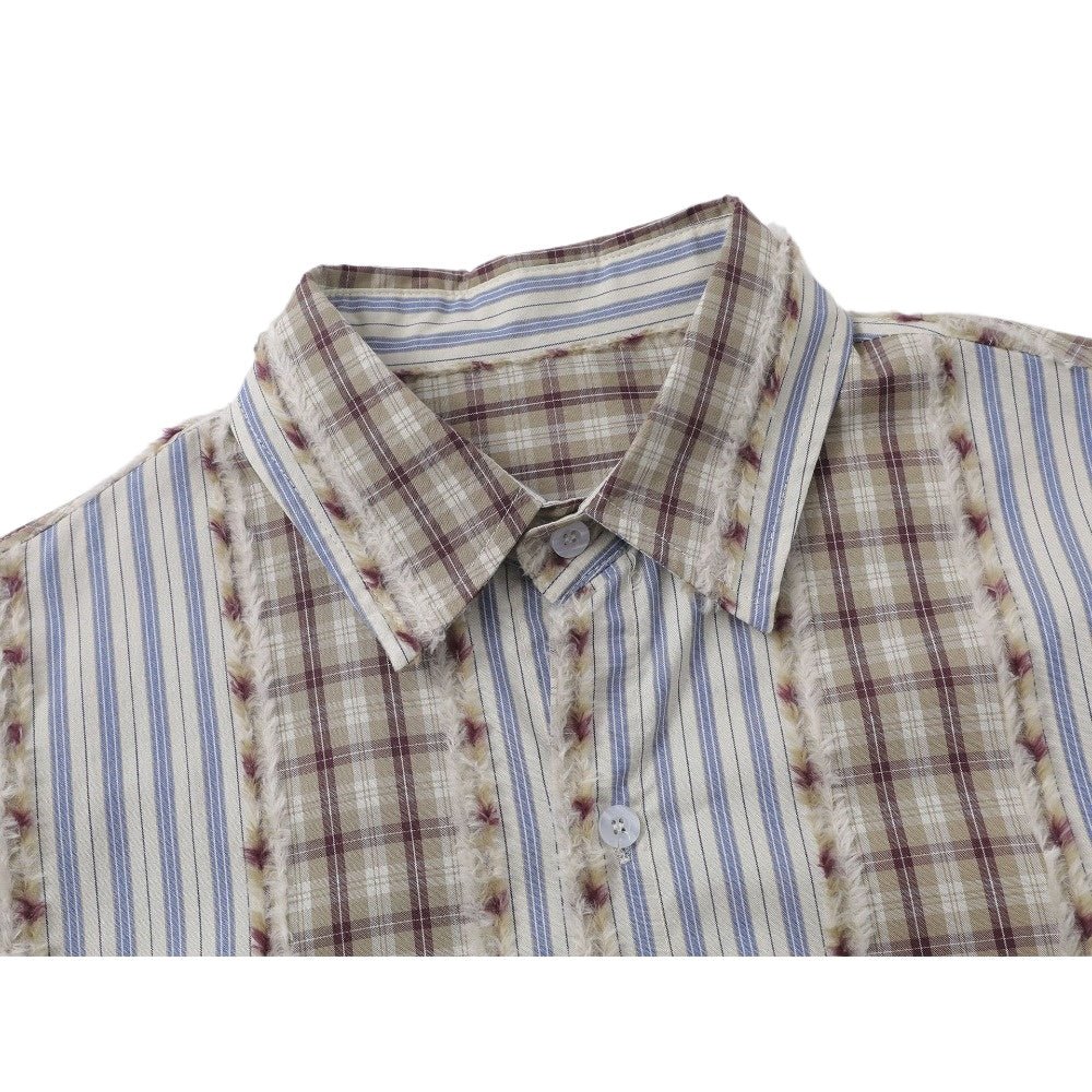 Vintage Plaid and Striped Fringe Detail Shirt - Thrashink
