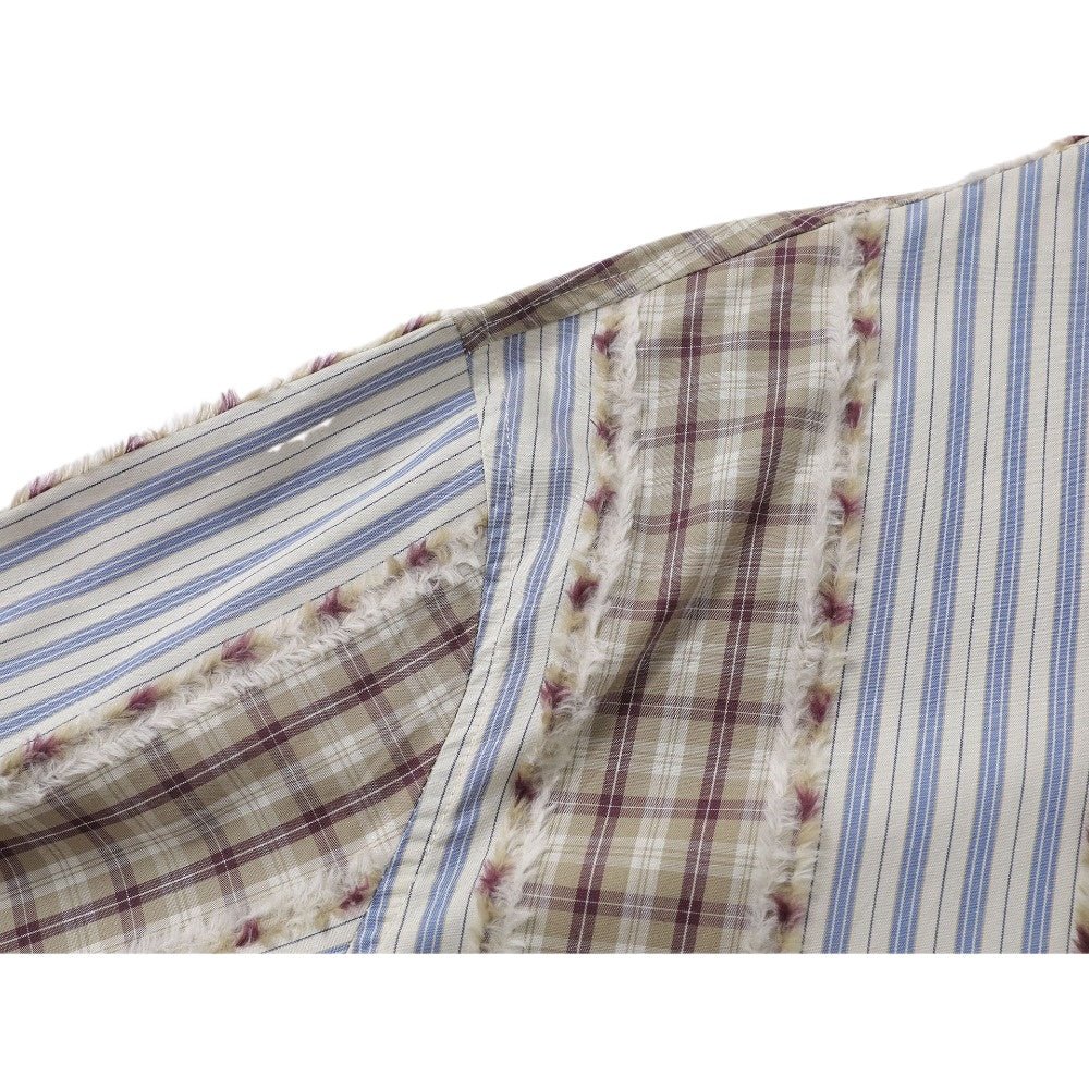 Vintage Plaid and Striped Fringe Detail Shirt - Thrashink