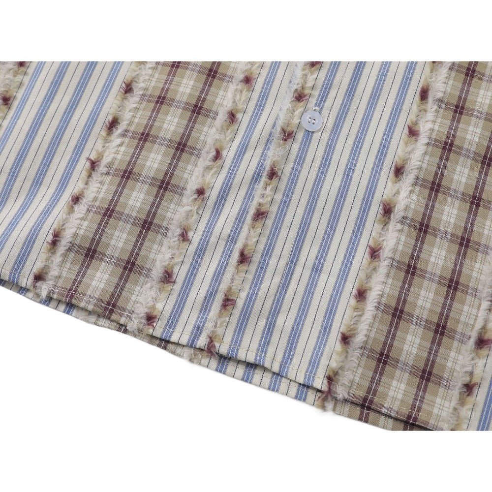 Vintage Plaid and Striped Fringe Detail Shirt - Thrashink