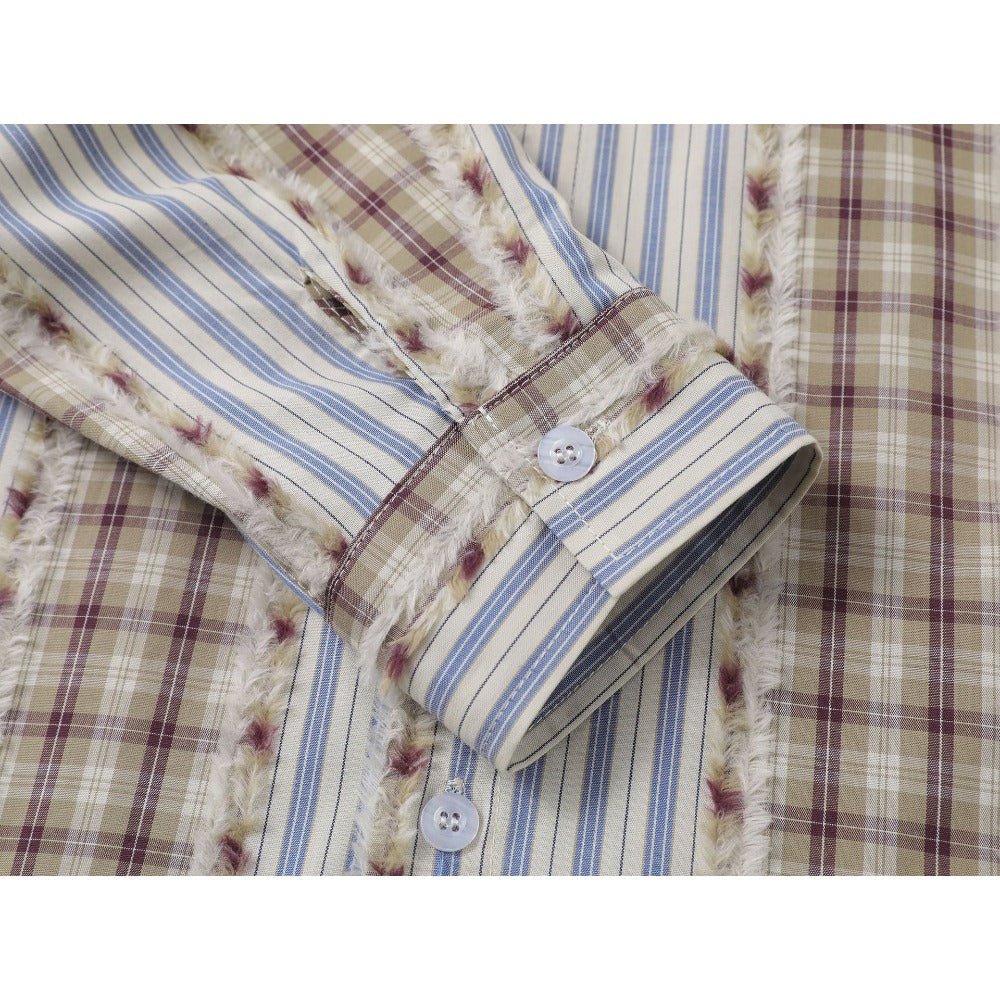 Vintage Plaid and Striped Fringe Detail Shirt - Thrashink