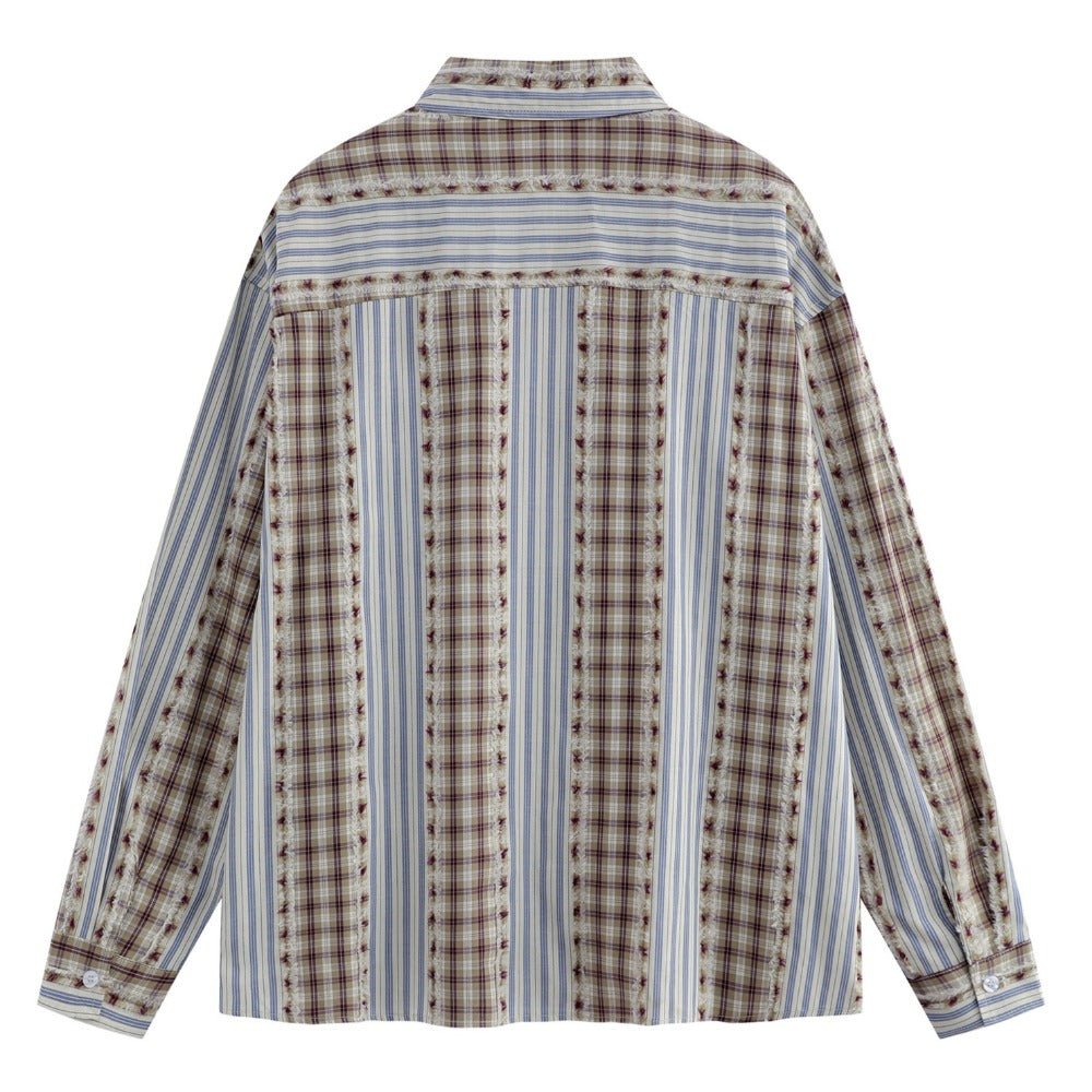 Vintage Plaid and Striped Fringe Detail Shirt - Thrashink
