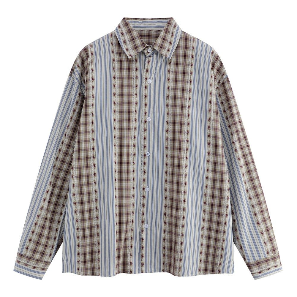 Vintage Plaid and Striped Fringe Detail Shirt - Thrashink