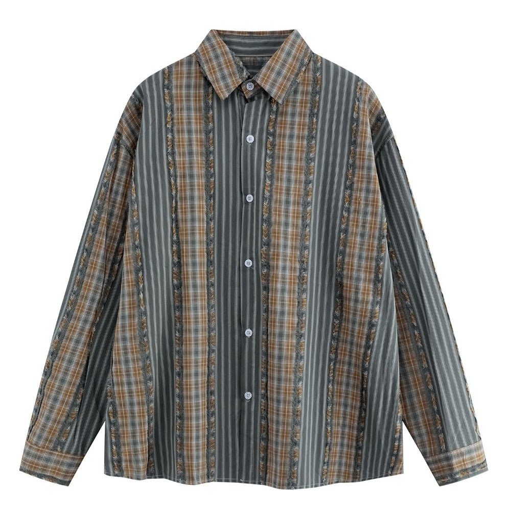 Vintage Plaid and Striped Fringe Detail Shirt - Thrashink