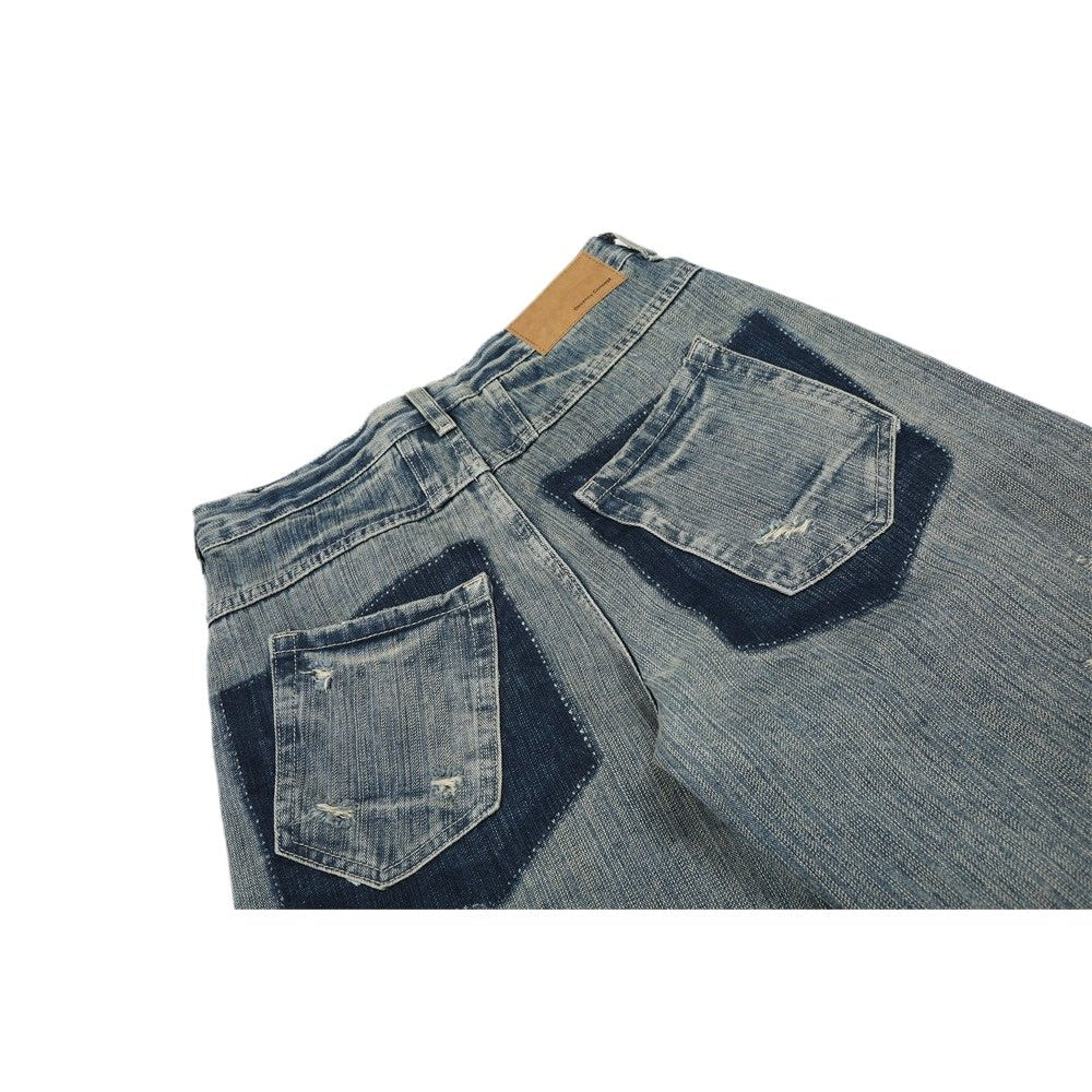 Vintage Ripped Patchwork Wide - Leg Jeans - Thrashink