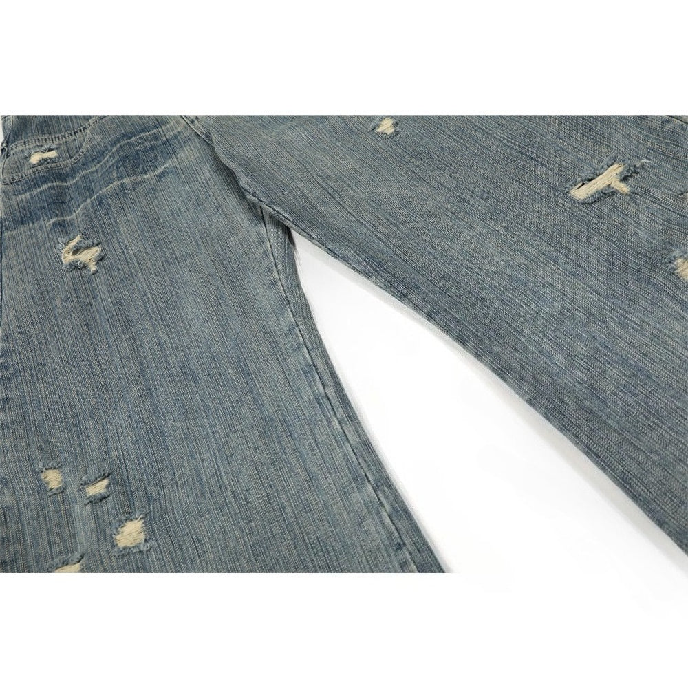 Vintage Ripped Patchwork Wide - Leg Jeans - Thrashink
