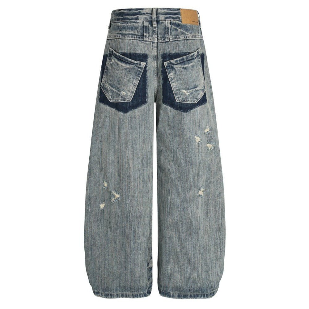 Vintage Ripped Patchwork Wide - Leg Jeans - Thrashink