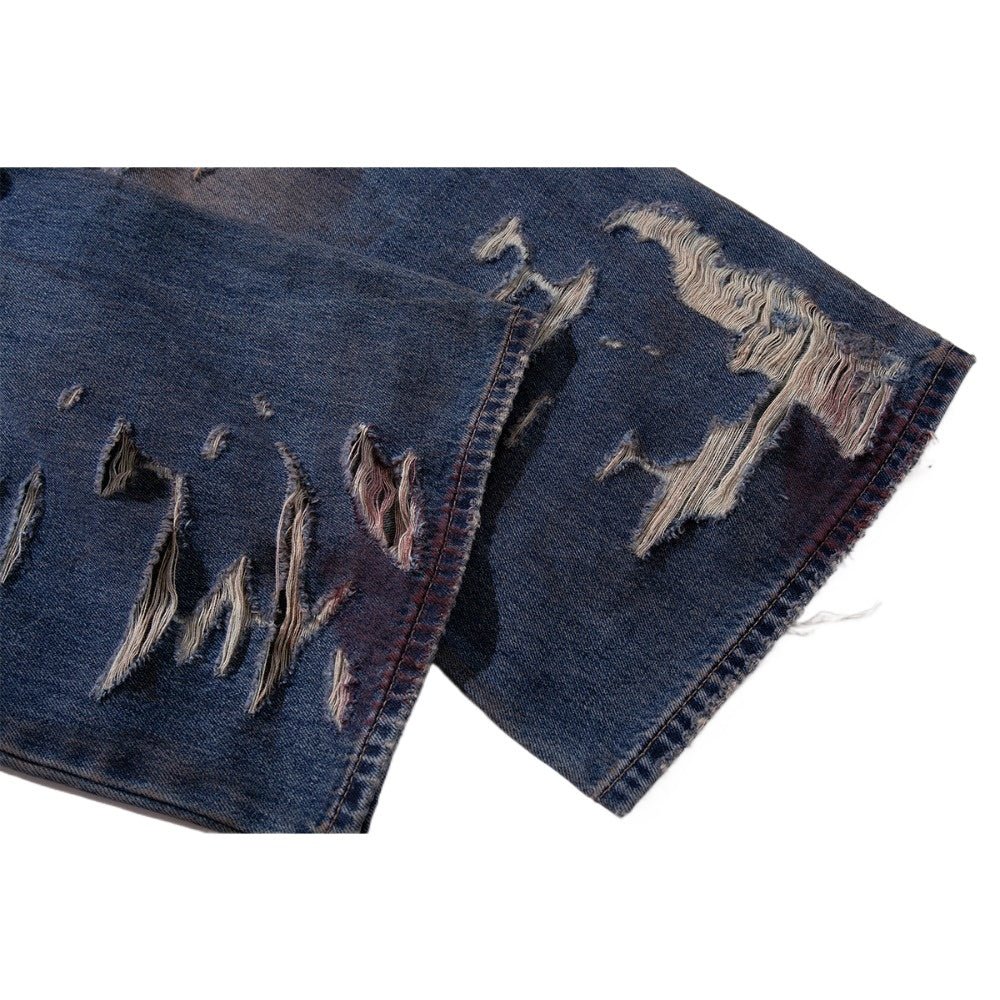 Vintage Wash Destroyed Frayed Edges Jeans - Thrashink