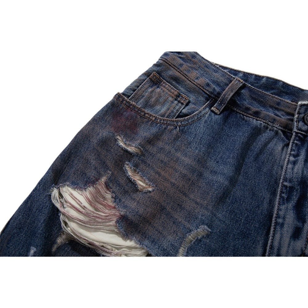 Vintage Wash Destroyed Frayed Edges Jeans - Thrashink