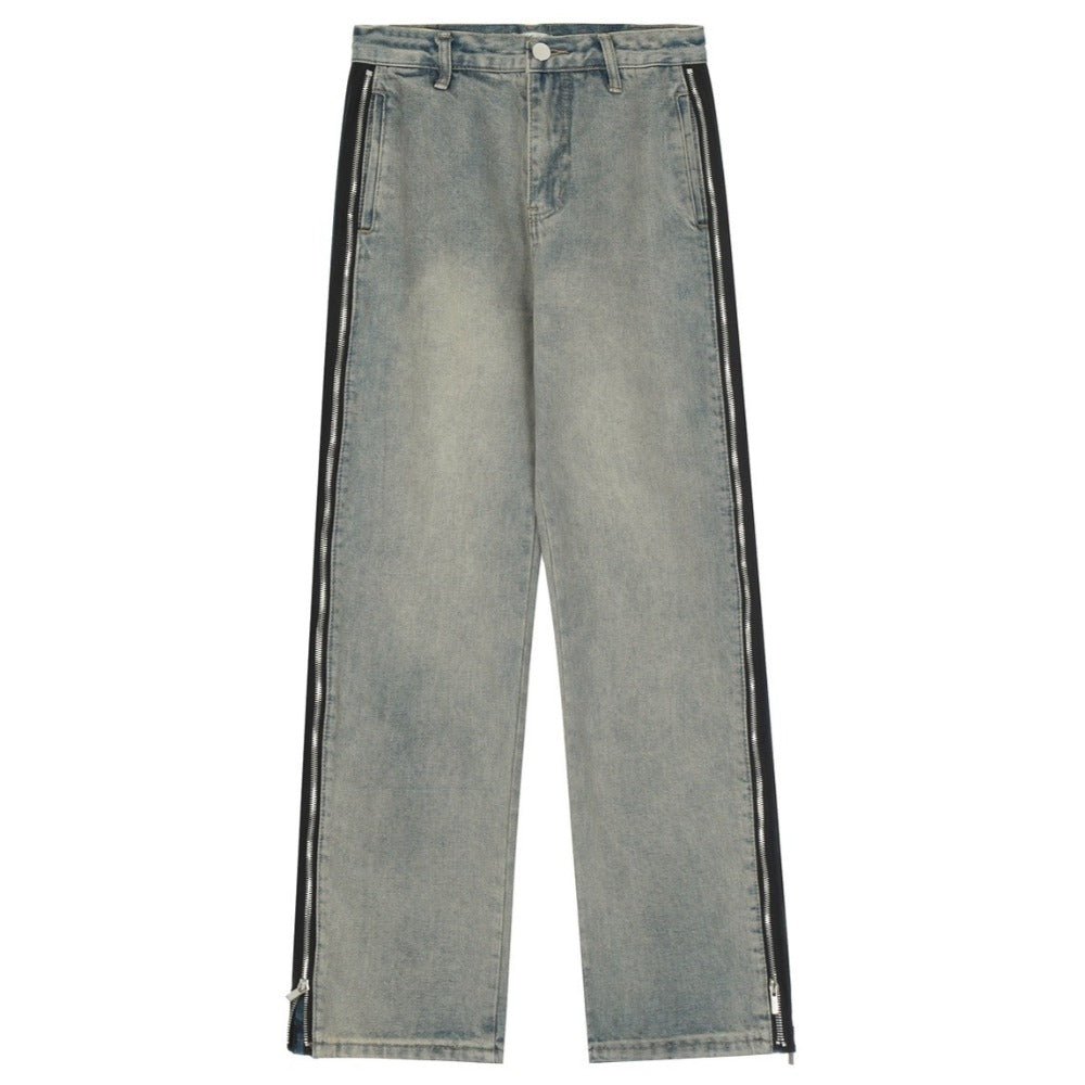 Vintage Wash Side - Zip Wide - Leg Jeans - Thrashink