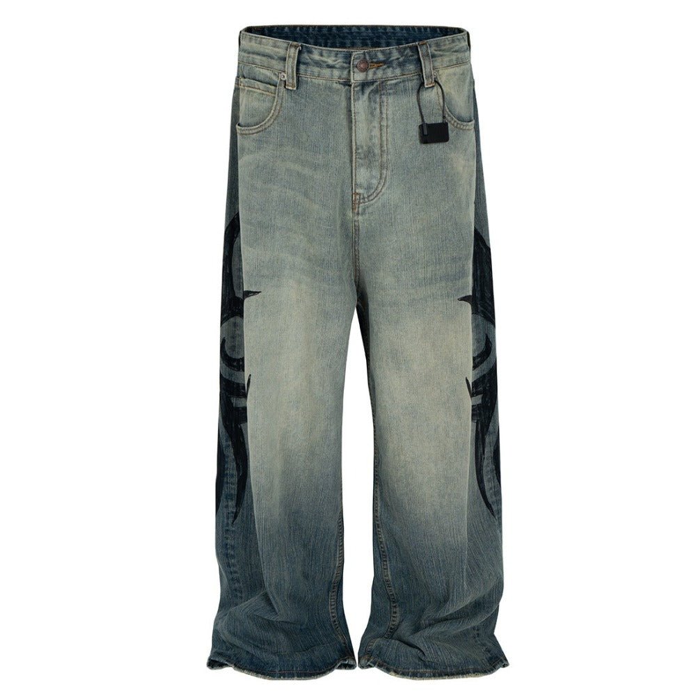 Vintage Washed Art Print Baggy Jeans - Thrashink