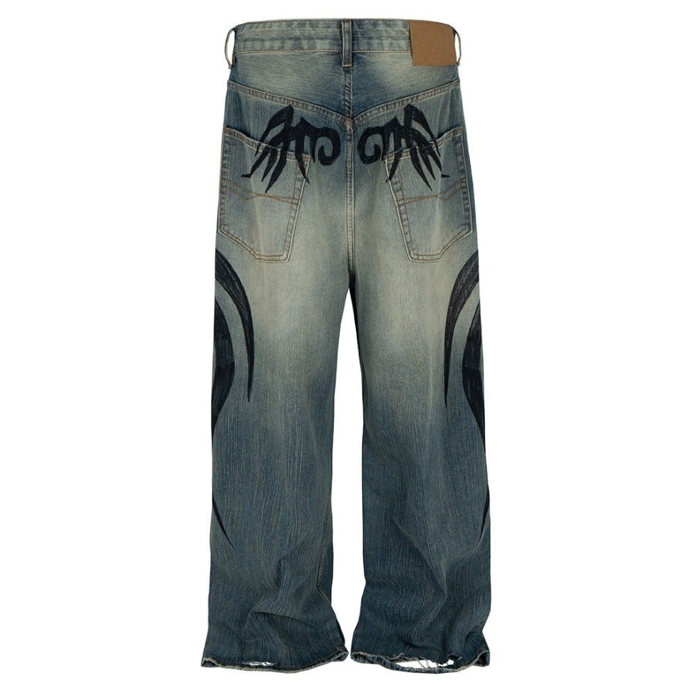 Vintage Washed Art Print Baggy Jeans - Thrashink