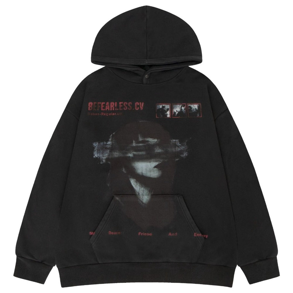 Vintage Washed Conley Print Portrait Hoodie - Thrashink