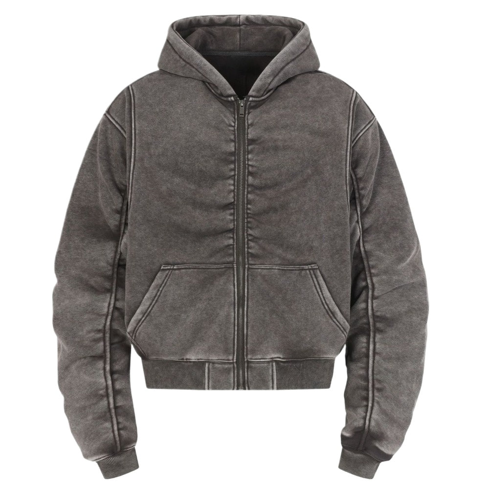 Vintage Washed Denim Zip - Up Hoodie - Thrashink