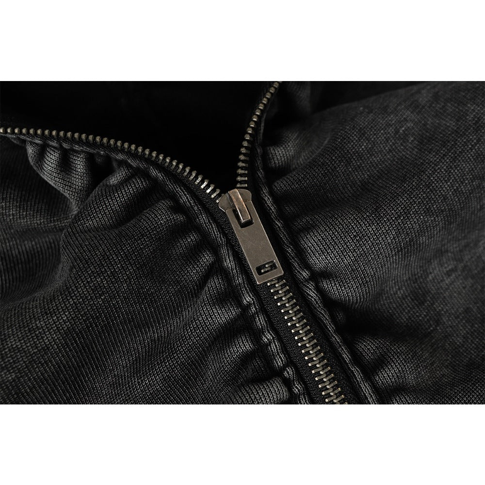 Vintage Washed Denim Zip - Up Hoodie - Thrashink