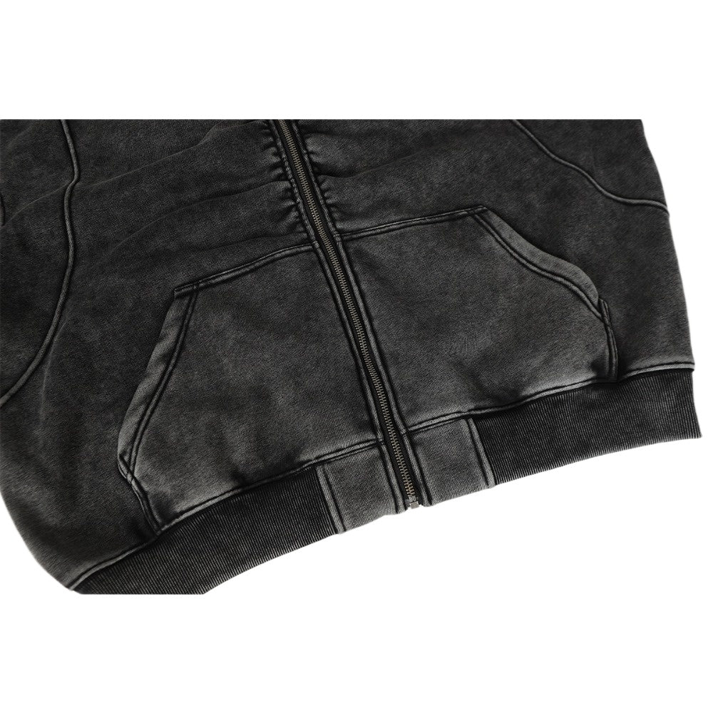 Vintage Washed Denim Zip - Up Hoodie - Thrashink