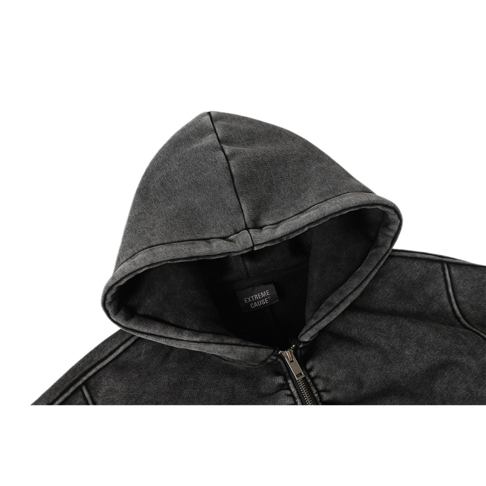 Vintage Washed Denim Zip - Up Hoodie - Thrashink