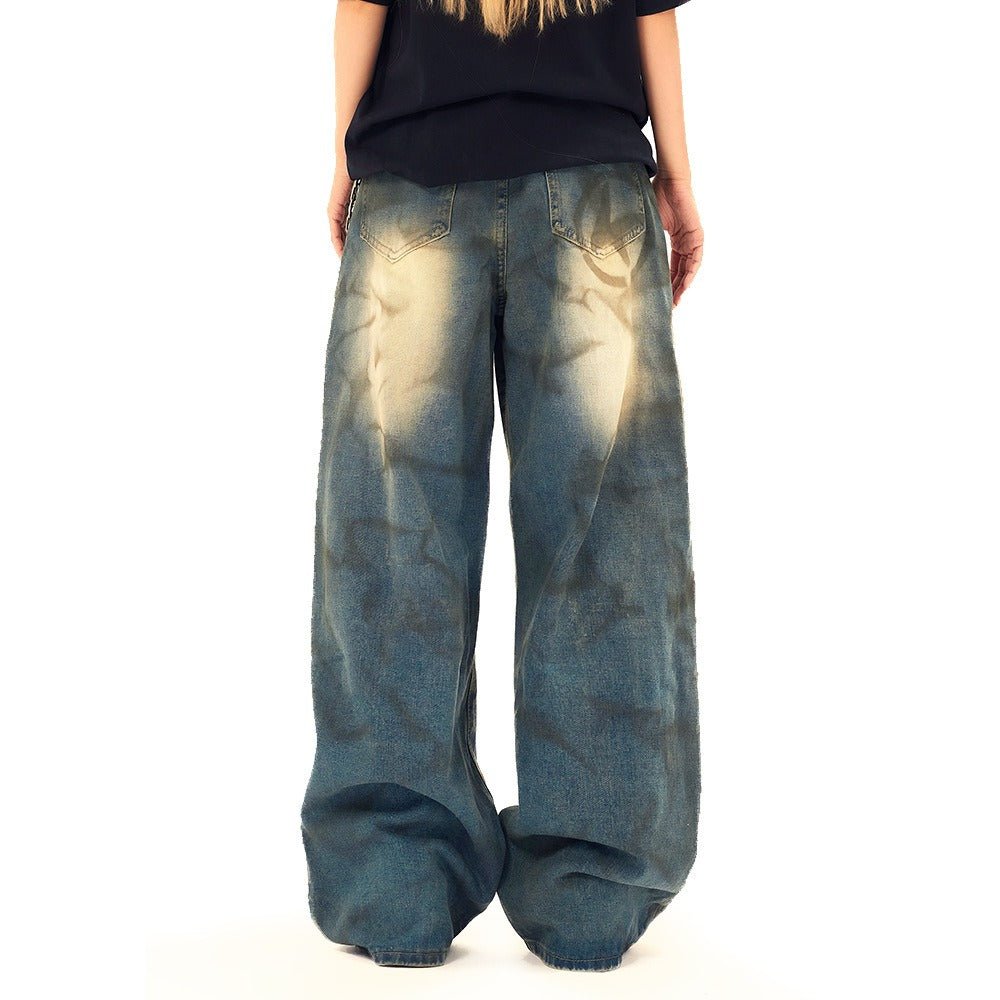 Vintage Washed Faded Wide Leg Jeans - Thrashink