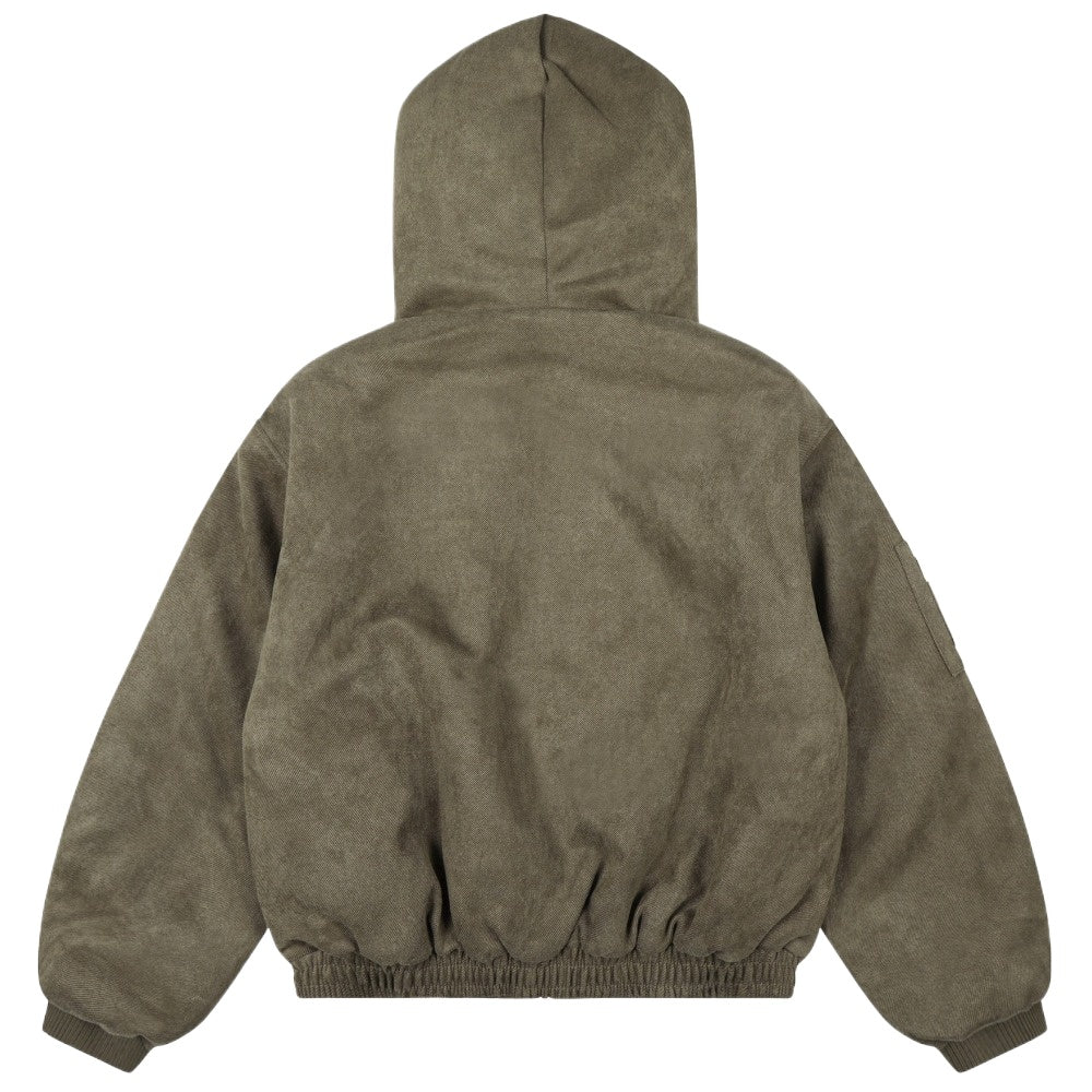 Vintage Washed Faux Fur Hooded Bomber Jacket - Thrashink