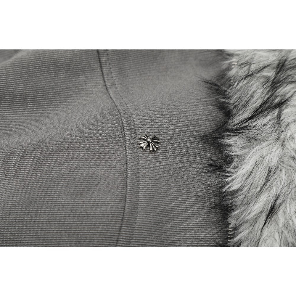 Vintage Washed Faux Fur Hooded Bomber Jacket - Thrashink