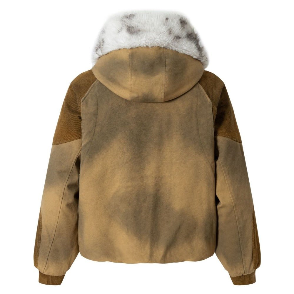 Vintage Washed Faux Fur Hooded Jacket - Thrashink