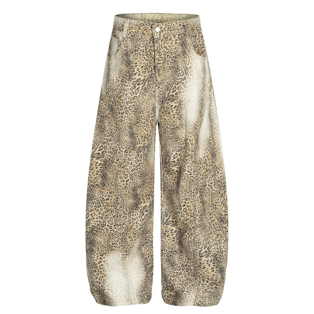 Vintage Washed Leopard Print Casual Pants - Thrashink