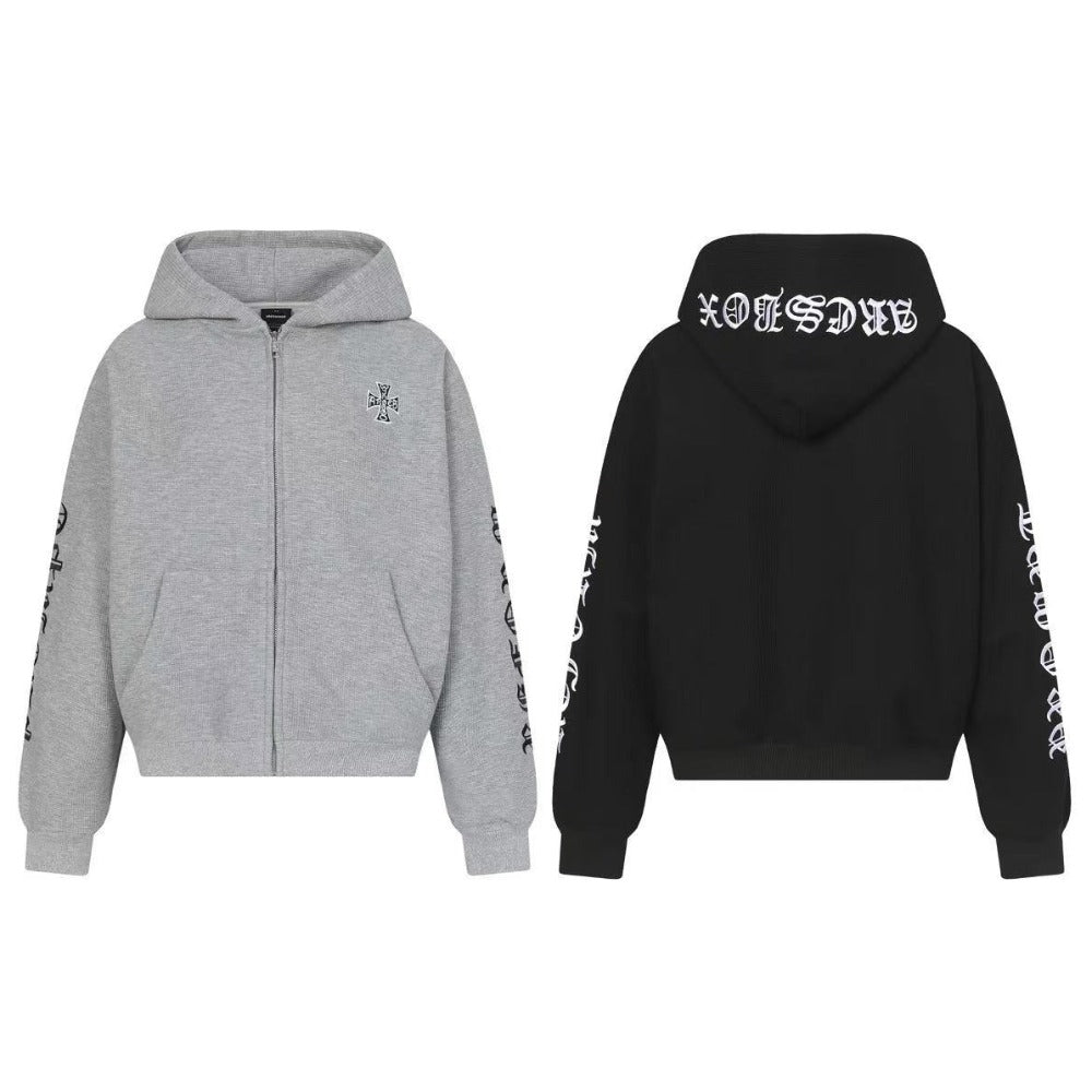 Waffle Hooded Pullover Hoodie - Thrashink