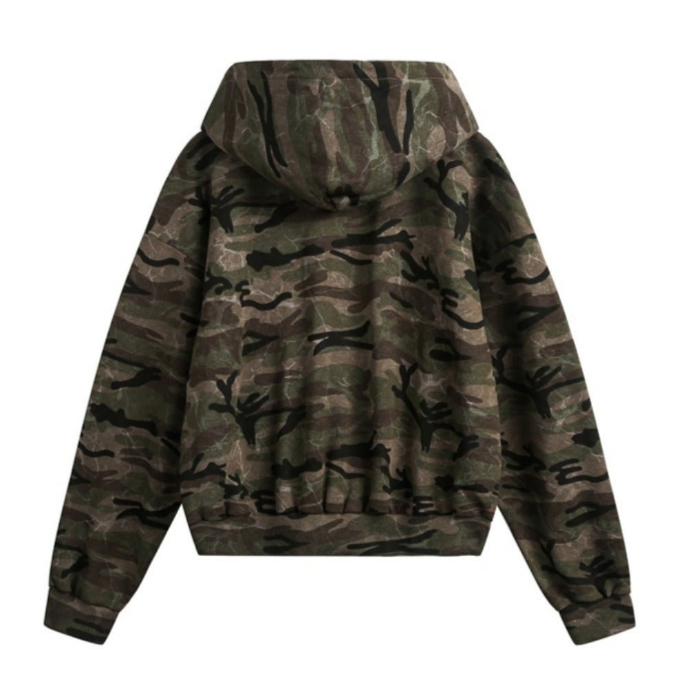 Wash Distressed Camouflage Hoodie - Thrashink