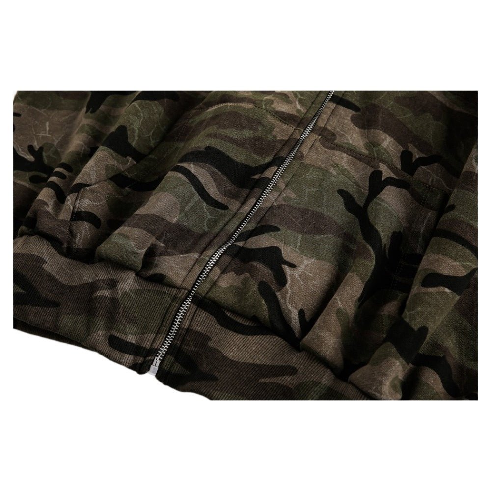 Wash Distressed Camouflage Hoodie - Thrashink