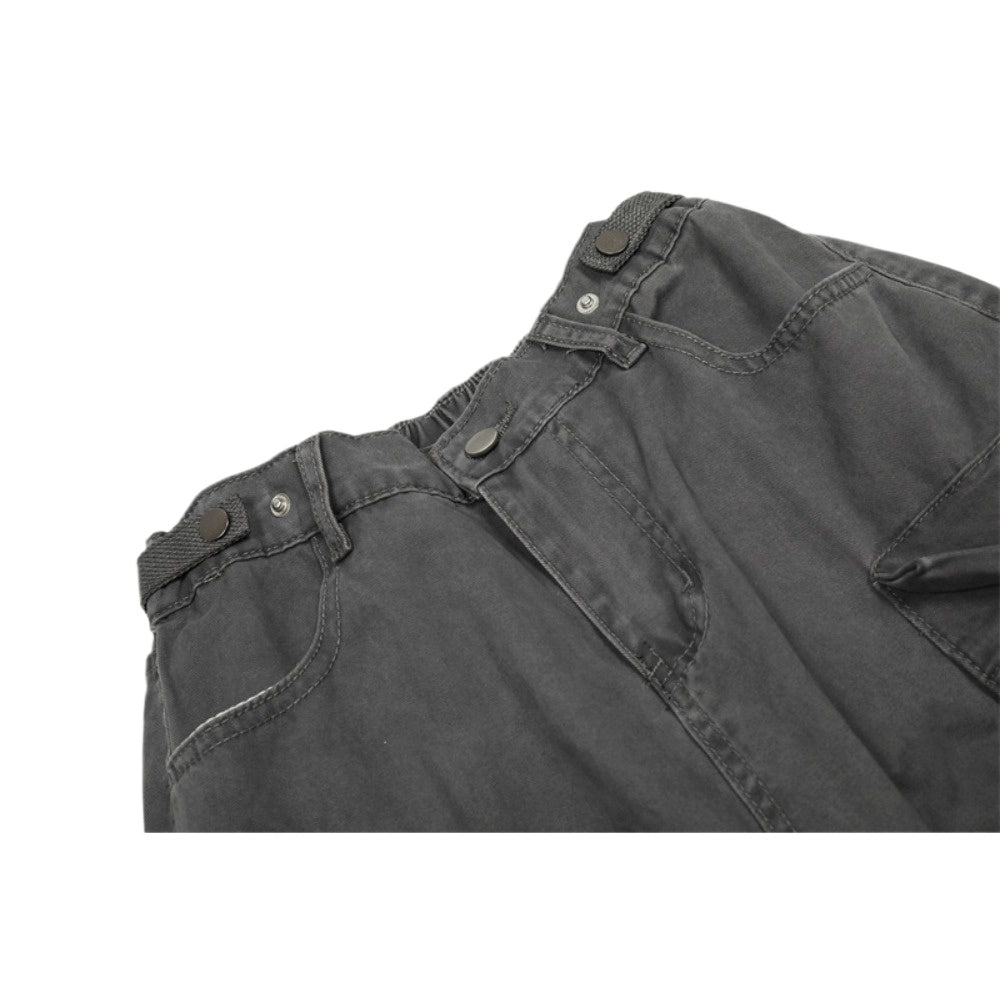 Washed Distressed 3D Bagged Cargo Pants - Thrashink