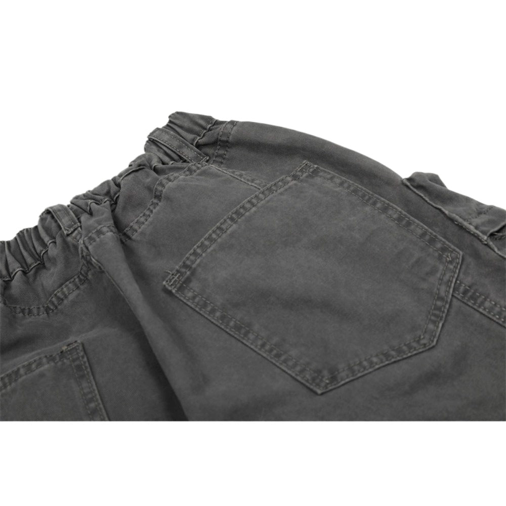 Washed Distressed 3D Bagged Cargo Pants - Thrashink