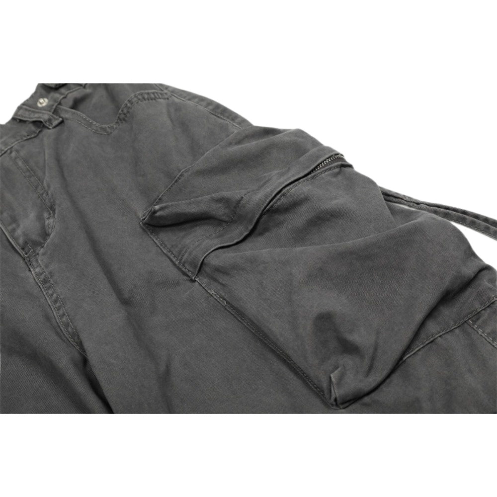 Washed Distressed 3D Bagged Cargo Pants - Thrashink
