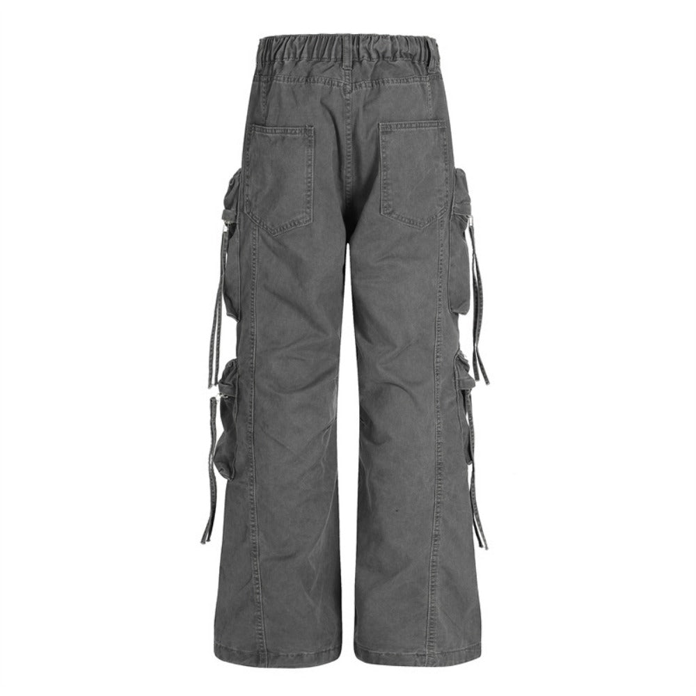Washed Distressed 3D Bagged Cargo Pants - Thrashink