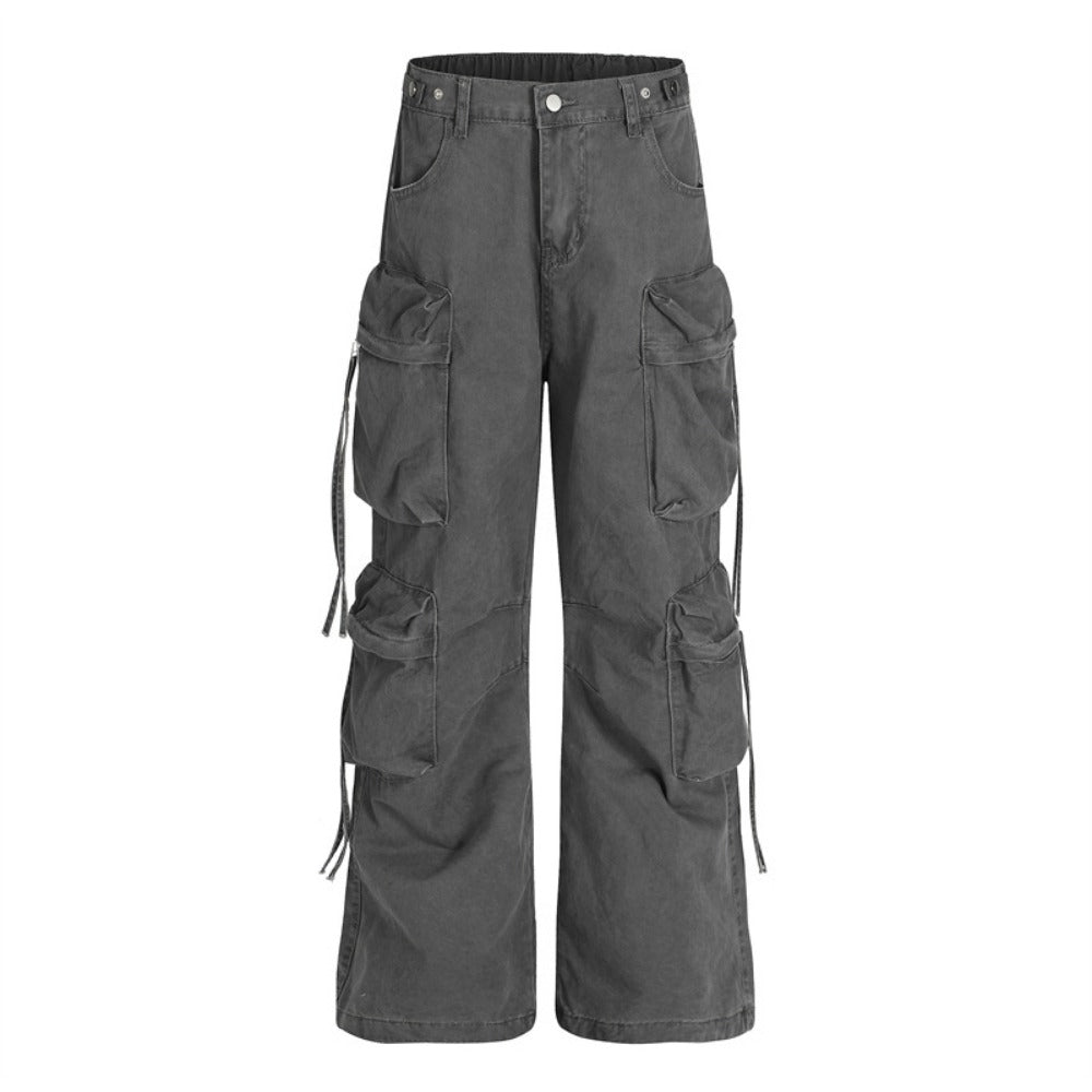 Washed Distressed 3D Bagged Cargo Pants - Thrashink