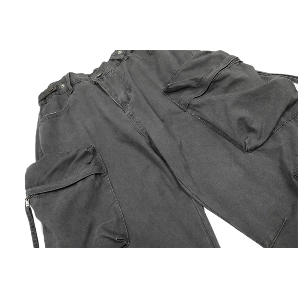 Washed Distressed 3D Bagged Cargo Pants - Thrashink
