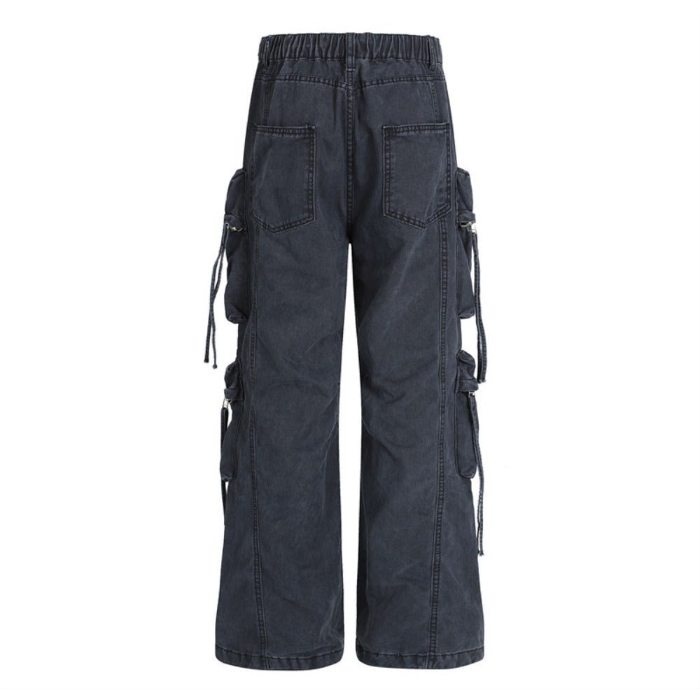 Washed Distressed 3D Bagged Cargo Pants - Thrashink