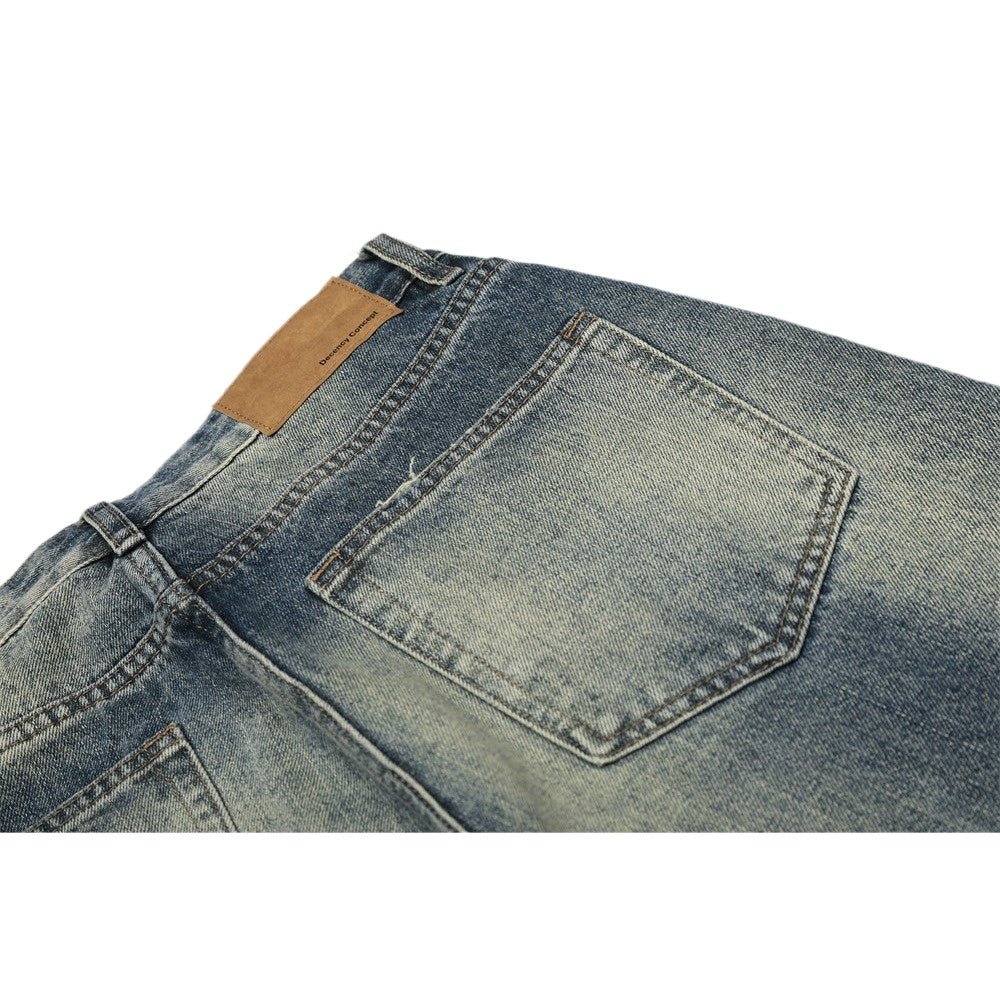 Washed Faux - ripped Wide - leg Jeans - Thrashink