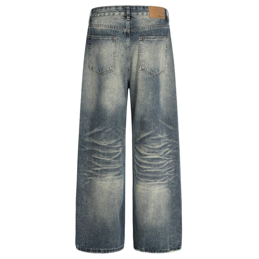 Washed Faux - ripped Wide - leg Jeans - Thrashink