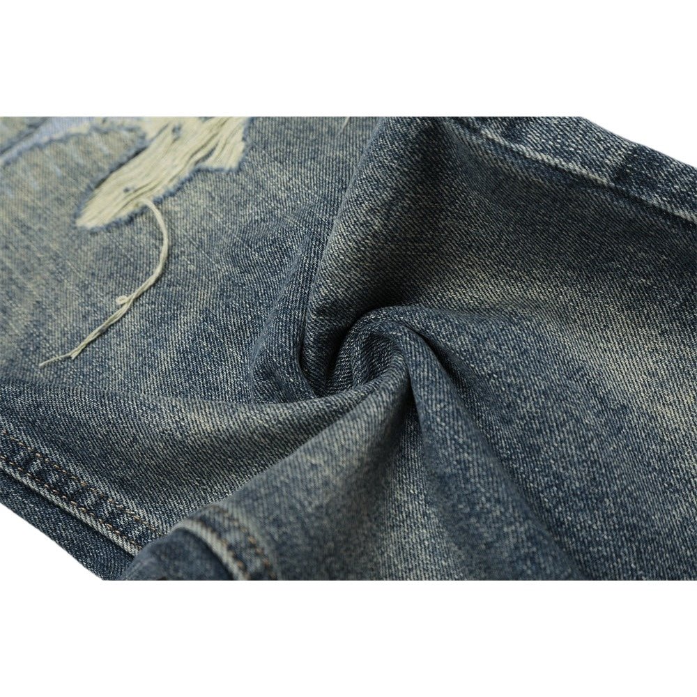 Washed Faux - ripped Wide - leg Jeans - Thrashink