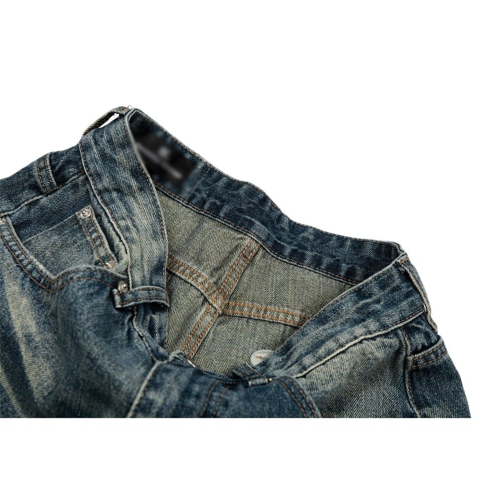 Washed Faux - ripped Wide - leg Jeans - Thrashink