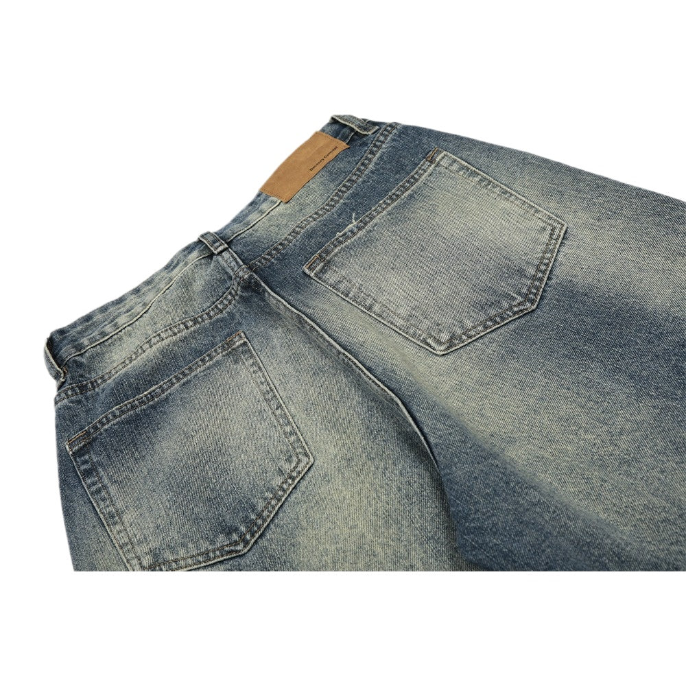 Washed Faux - ripped Wide - leg Jeans - Thrashink