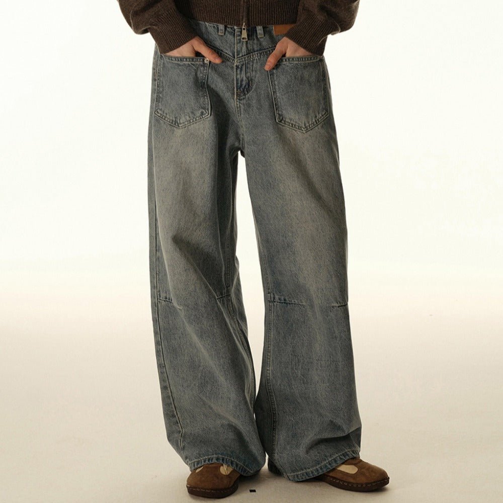 Washed Patch - Pocket Paneled Jeans - Thrashink