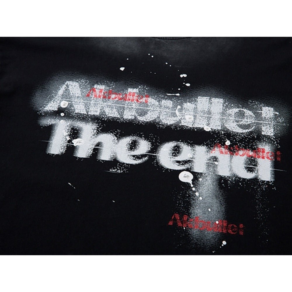 Washed Splashed Letter Distressed T-Shirt - Thrashink
