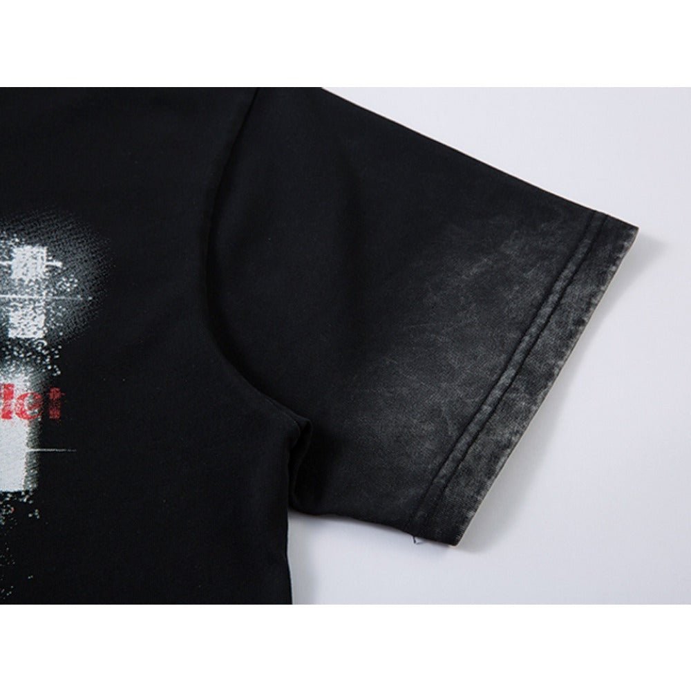 Washed Splashed Letter Distressed T-Shirt - Thrashink