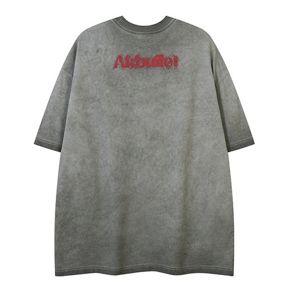 Washed Splashed Letter Distressed T-Shirt - Thrashink