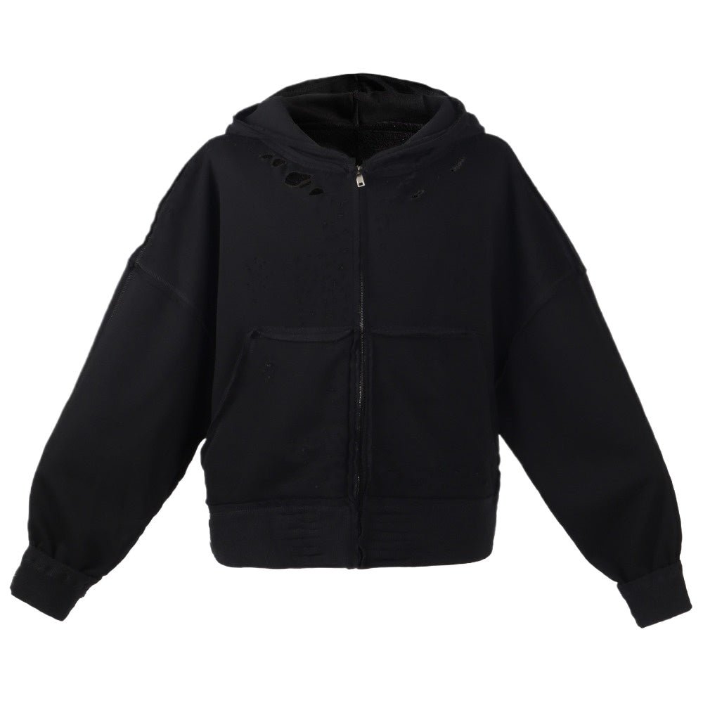 Wasteland - style Distressed Zip - up Hoodie - Thrashink