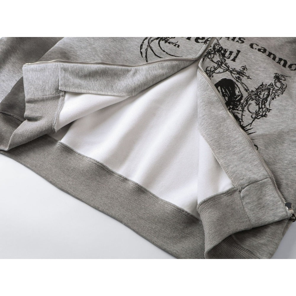Wasteland Style Fur Collar Zipper Sweatshirt - Thrashink
