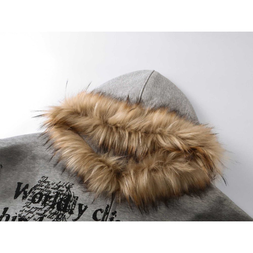 Wasteland Style Fur Collar Zipper Sweatshirt - Thrashink