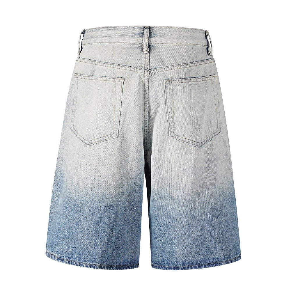 White Gradient Distressed Denim Shorts - Thrashink