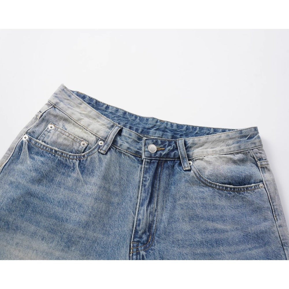 White Gradient Distressed Denim Shorts - Thrashink