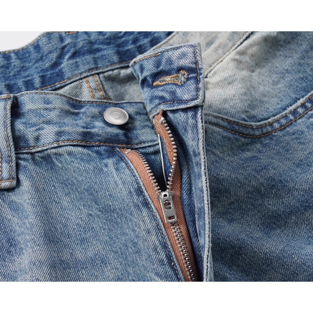 White Gradient Distressed Denim Shorts - Thrashink
